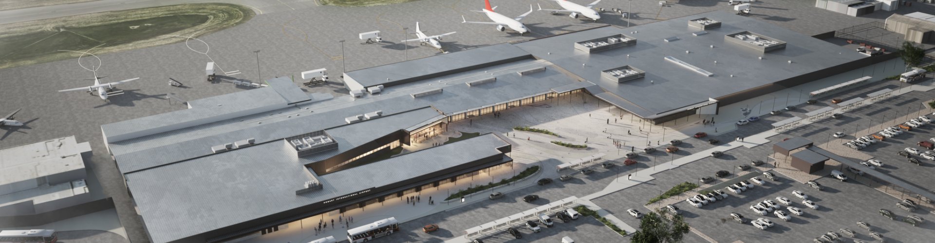 Hobart Intl Airport, AU hotel view at dusk