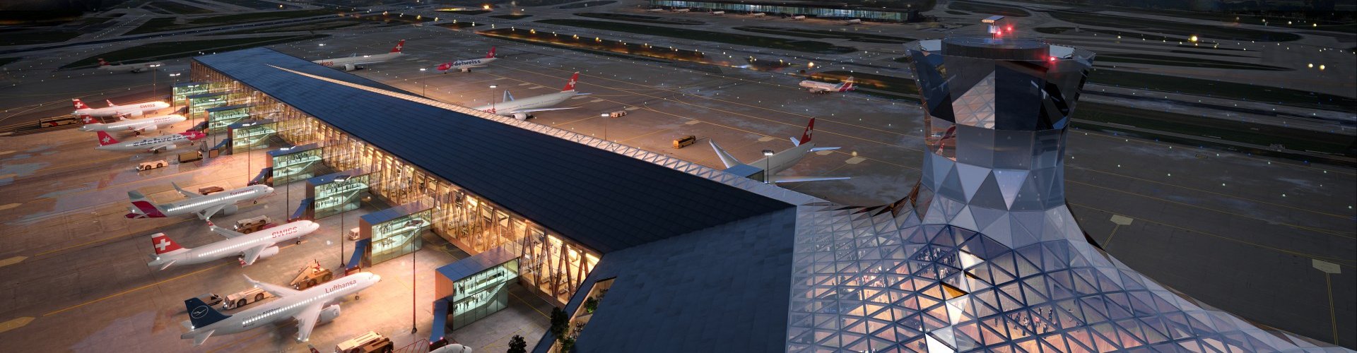 Evening view of Zurich Airport, CH surroundings